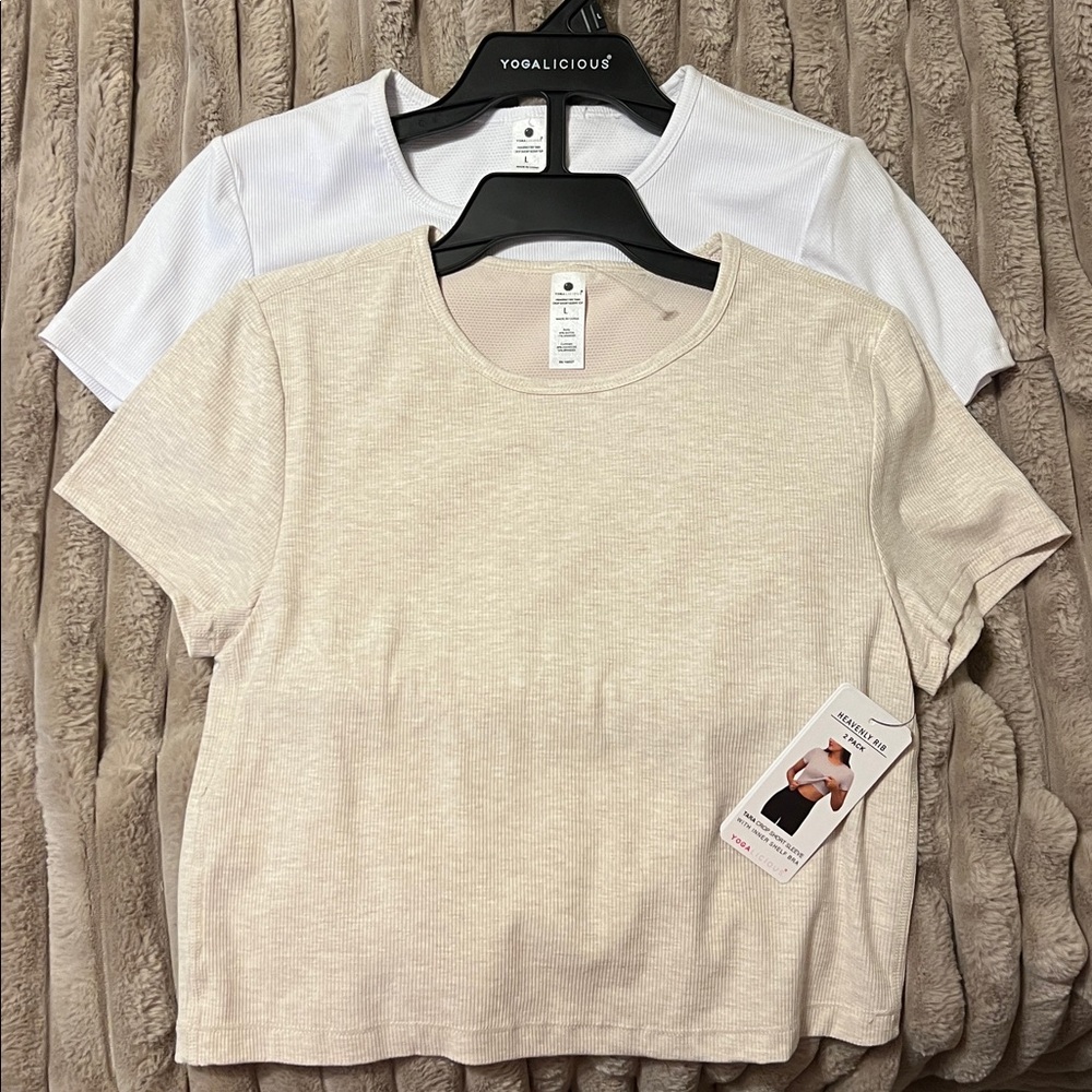 Yogalicious Cream and White Short Sleeve Tops